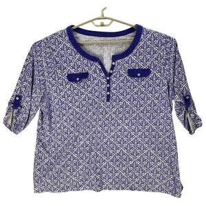 CHIC Blouse Womens Plus 2X Purple White Roll Tab Sleeves DISCOLORATION UNDERARM